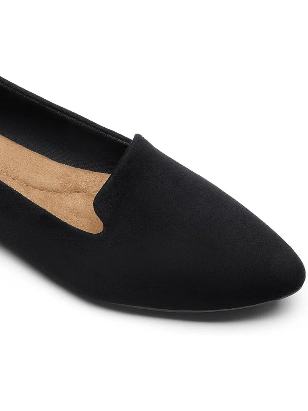 Women's Black Faux Suede Chic pointed toe elegant casual loafer Dress Flat Shoes